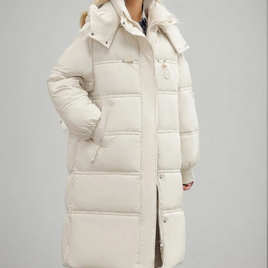 

Women's Mid-Length Bread Coat Korean Style Thick Hooded Cotton-Padded Jacket with Large Pockets Loose plus Size