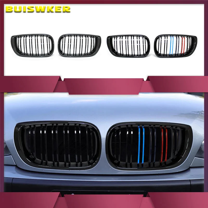 

1Pair Car Front Kidney Grills Gloss Black Double Slat Hood Grill for BMW 3 Series E46 2002-2005 Racing Grille Car Replacement