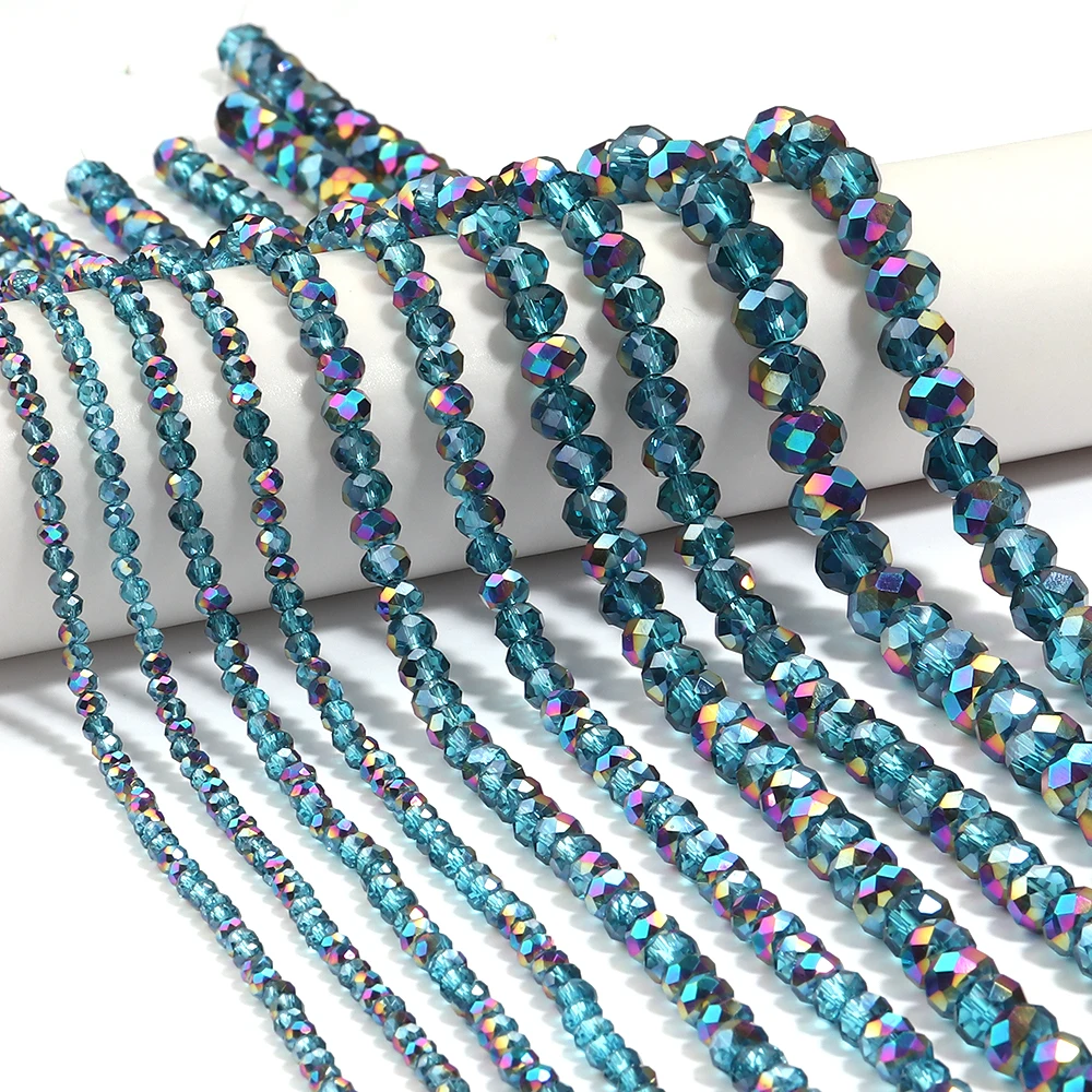 1 Strand 3 4 6 8 10mm Faceted Crystal Beads Peacock Blue Rondelle Flat Glass Loose Spacer Beads For Jewelry Making DIY Necklace - view 5