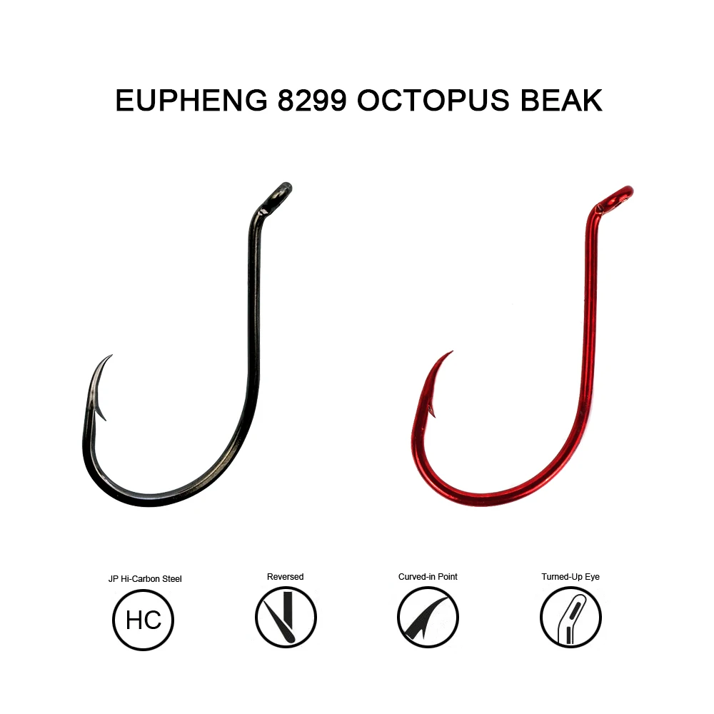 100pcs Eupheng Octopus Beak Soft Lure Fishing Hook Earth Worm Forged Hooks Squid Bait Fishing Barbed Hook Saltwater Fishing L