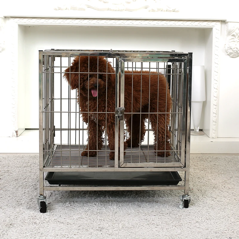 Folding Pet Cage Stainless Steel Small Dog Medium  Teddy Poodle Corgi Side Solid Bite Resistant