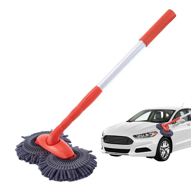 

Car Wash Mop Car Wash Brush With Aluminum Long Handle Chenille Retractable Car Detailing Mop Rotating Long Handle Car Brush Car