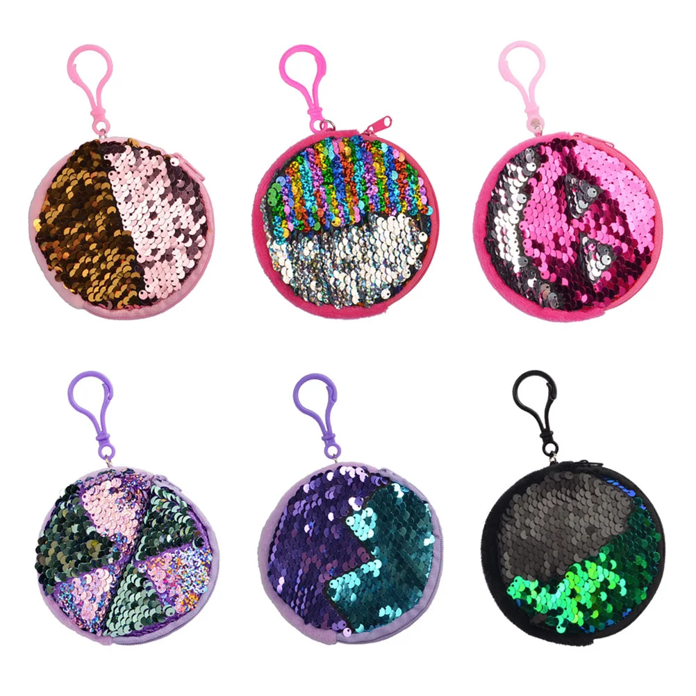 

6Pcs Sequins Coin Purse for Girls Fashion Shiny Keychain Change Bag Small Money Pouch Zipper Closure Daily Use Kids Gift