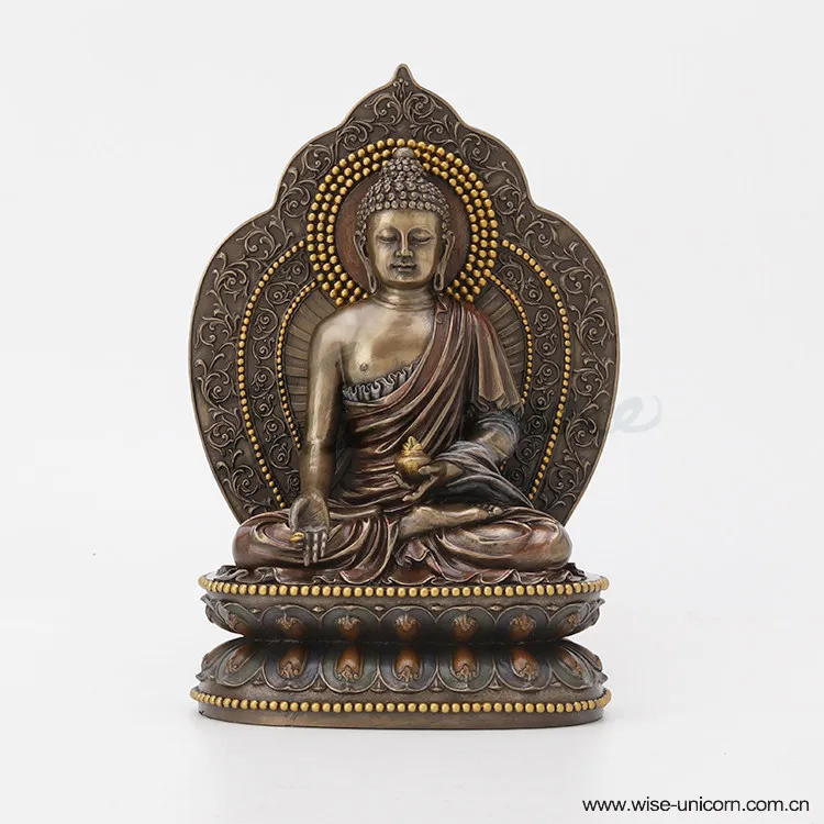 Medicine Buddha Resin Statue Tibetan Buddhism Figurine Lotus Base Religious Sculpture Home Altar Spiritual Decorative Ornament