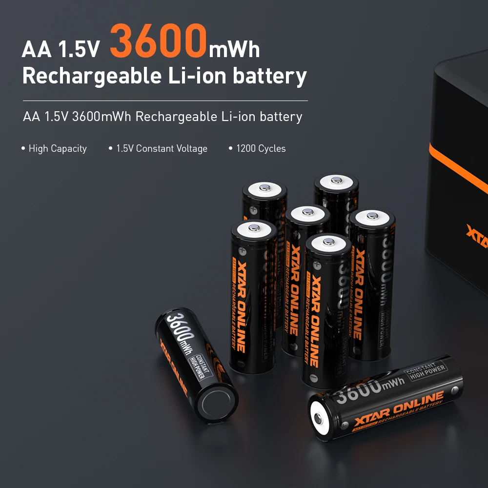 XTAR 4/8PCS 1.5V AA Li-ion Battery 3600mWh 2200mAh 2.5A Discharge LED Indicator 1.5V Constant Voltage Output