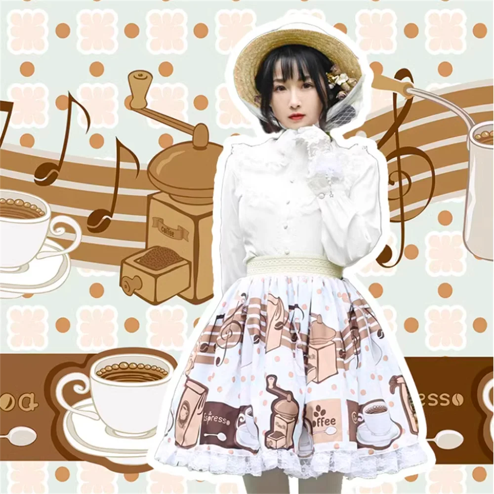 Lolita Women's Coffee Afternoon Tea Lolita Dress Princess High Waist Short Skirt 100 Pleated SK Half Skirt