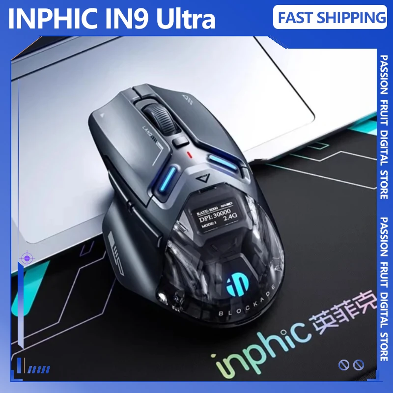 

Inphic IN9 Ultra Gaming Mouse Tri-mode PAW3950 Wireless 8K 750IPS 30000DPI 800mAh OLED Monitor Custom FPS High Performance Mouse
