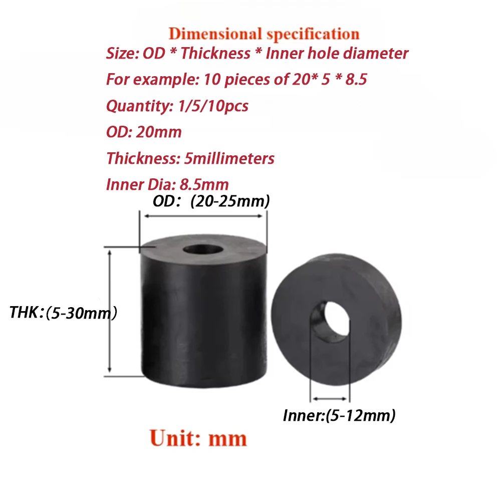 OD 20-25mm Circular Rubber Damping Pad/Fan Coil Damping Washer/Rubber Shock-Absorbing & Soundproof Machine Foot Washer