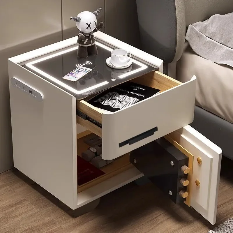 Smart Nightstand with Integrated Safe Combination Lock Modern Bedroom Storage Cabinet Small Luxury Side Table for Home