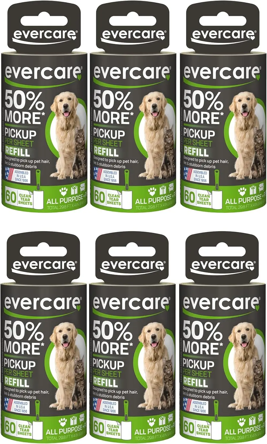 

Extra Sticky Pet Lint Roller Refill, 60 Sheets per Roller, 6-Pack for Efficient Pet Hair Removal