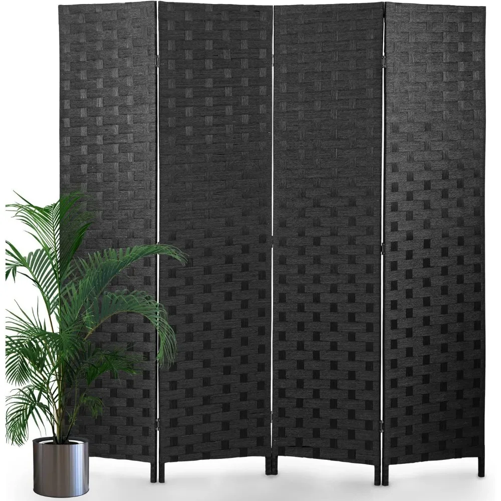 

4 Panels 6FT Folding Privacy Screen Room Divider Wall Wood (Black), Screens & Room Dividers