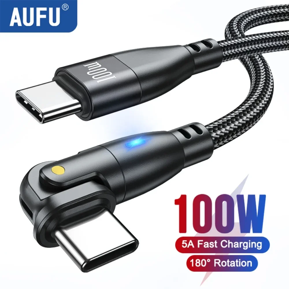 AUFU-5A Cabo USB Tipo C para USB C, iPhone 15, Realme, Samsung S23, 100W PD Fio De Carregamento Rápido para Macbook PC, Cabo USBC Tipo-C