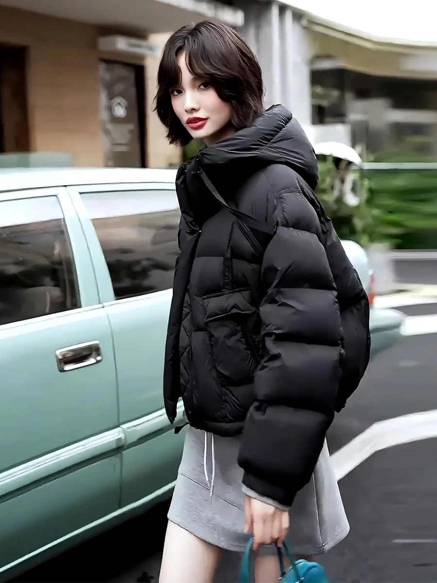 Abrigo cálido de invierno para mujer ort White Du down Jaet, diseño de sombrero de Color moderno, para ir al trabajo, a prueba de frío