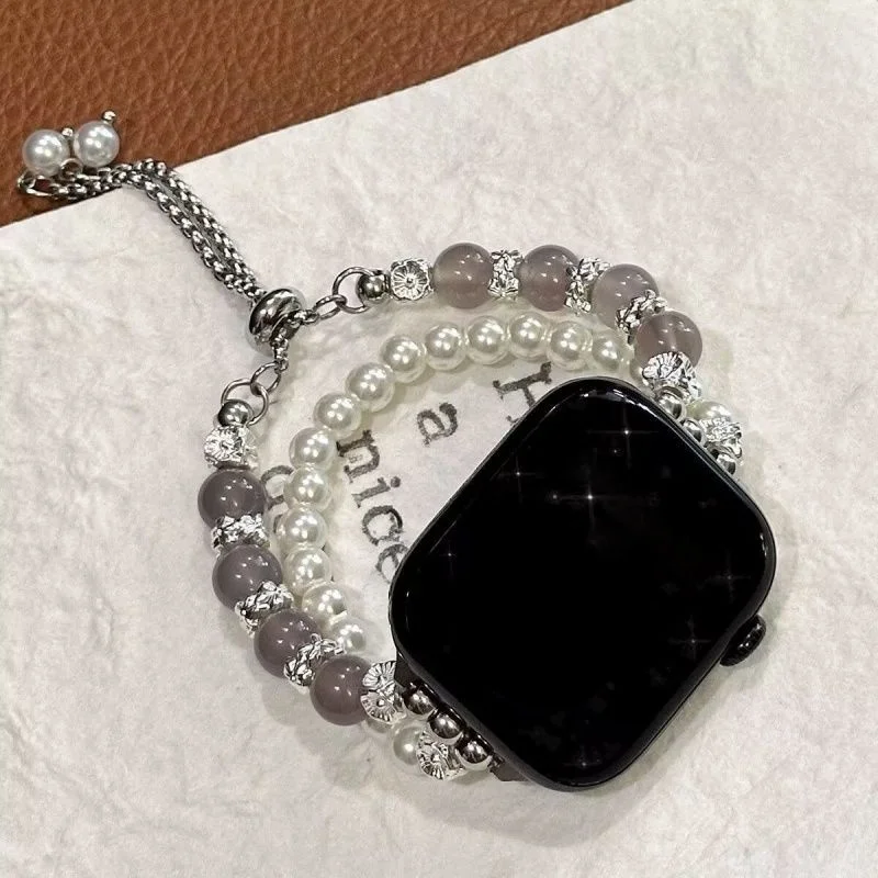 

Compatible with iWatch strap 38mm 40mm 41mm 42mm 44mm 45mm 49mm grey moonlight bead fashion strap