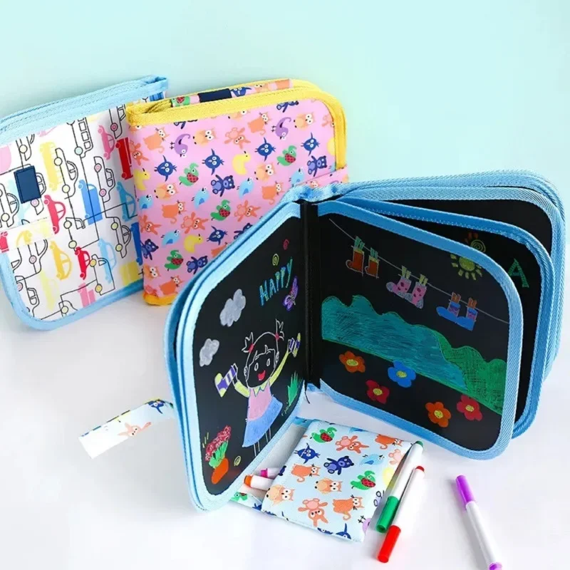 Educational Magic Blackboard for Children, Game Coloring Books, Kids Toys, Draw, Water Chalk Canetas, 6 Páginas, Erase Boards