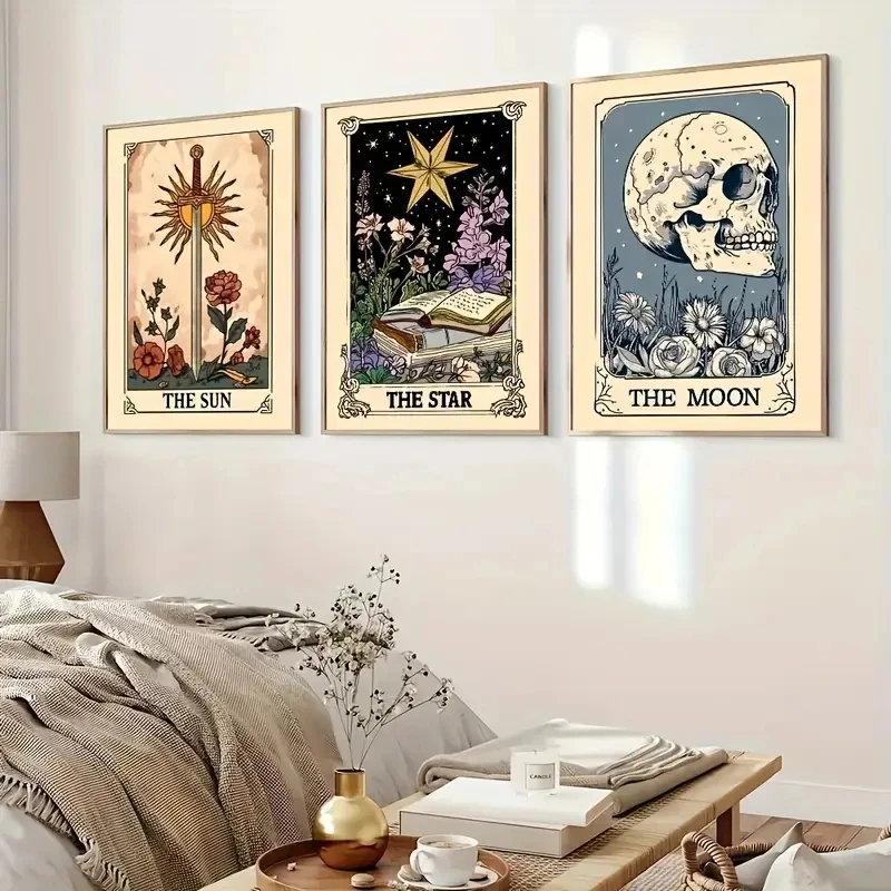 3pcs Halloween Horror Flower Skull Canvas Poster Art Wall Picture Wall Decoration Modern Living Room Office Home Decoration