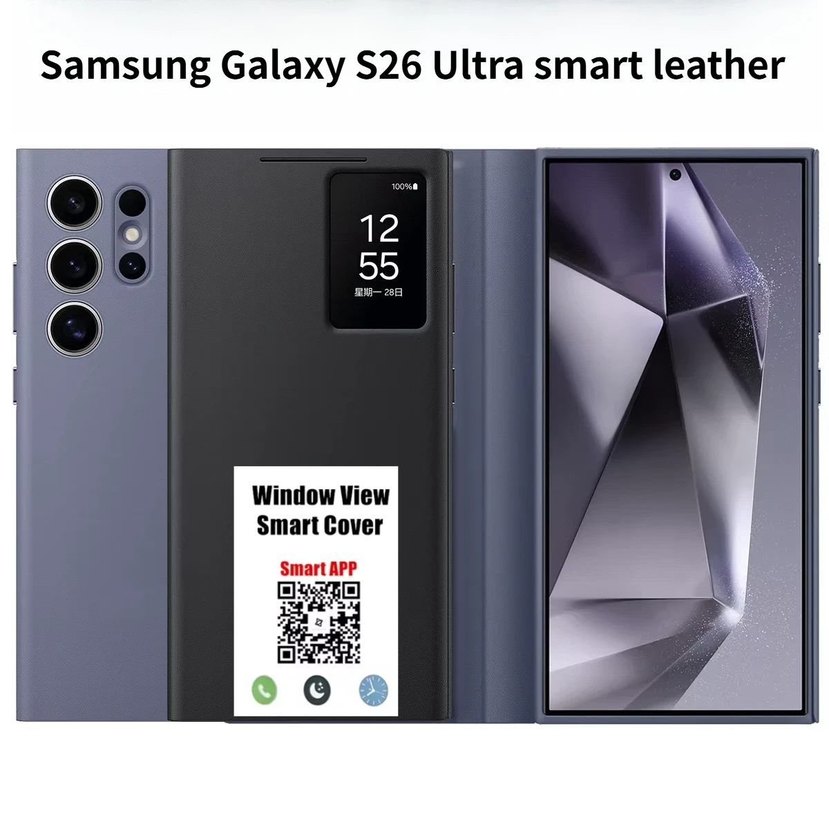 Étui intelligent officiel S-View Flip pour Samsung Galaxy S26 Ultra S25 FE S24 S23 S22, housse en cuir de luxe avec poche pour cartes