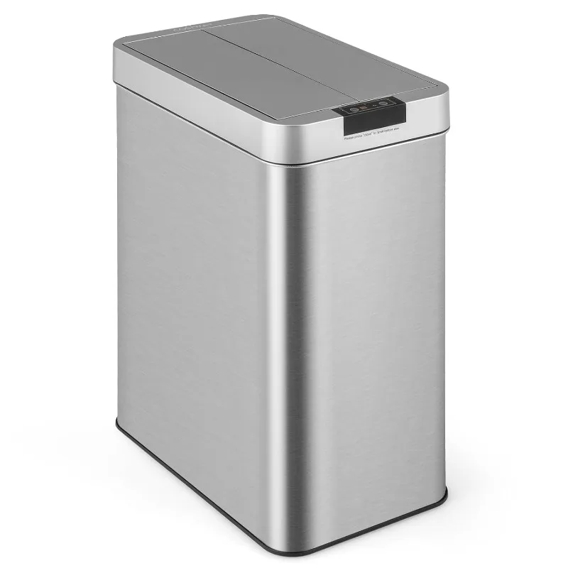 

Slim Kitchen Trash Can, 13.2 Gallon Motion Sensor Garbage Bin with Wing Lids, Anti-Fingerprint Touchless Waste Bin with S