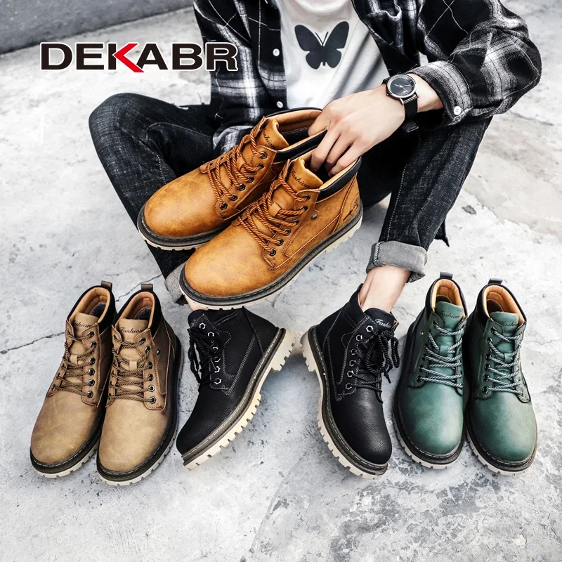 DEKABR Casual Shoes For Men Autumn Winter Warm Fur Plus Comfortable Retro Boots Wear-Resistan Leisure Vintage Style Boots Men