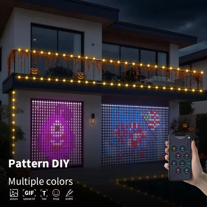 Smart LED Curtain Lights RGB Light String App Control Waterproof DIY Fairy Light USB Plug Text Pattern for Party Room Decoration
