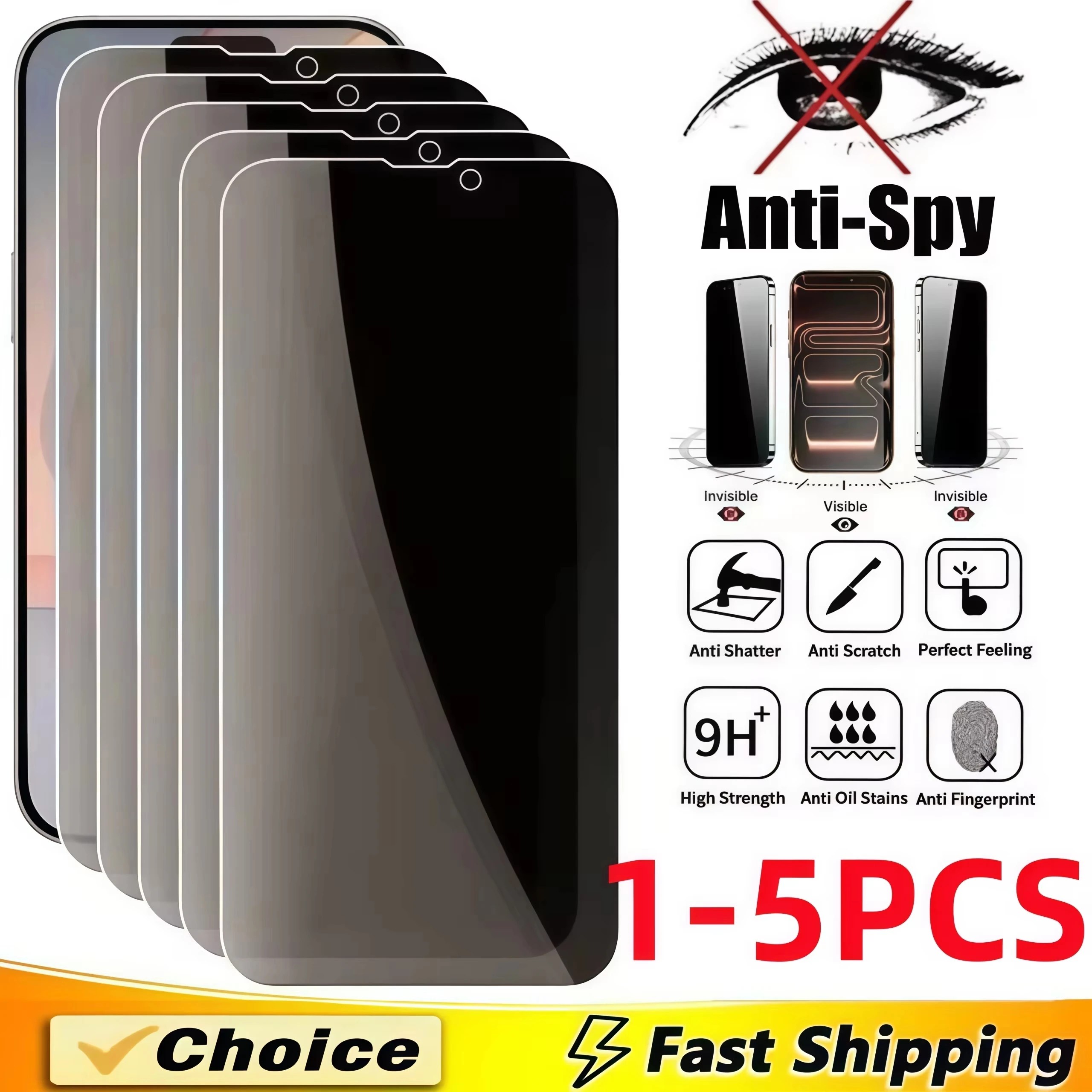

1-5 шт. Защитное стекло для iPhone 17 16 15 14 Pro Max 13 12 11 X XS Max XR Mini Plus, антишпионское, полное покрытие, закаленное стекло