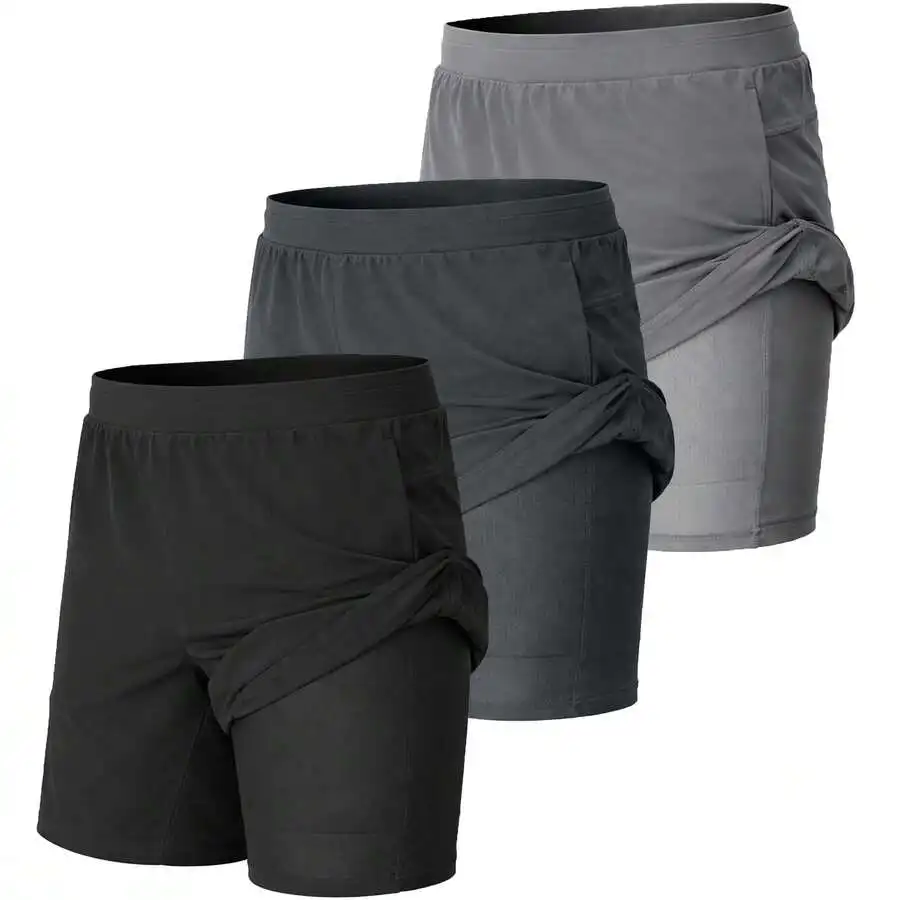 3-Pack Mens 2-In-1 Quick Dry Stretch Running Shorts With Liner Pockets