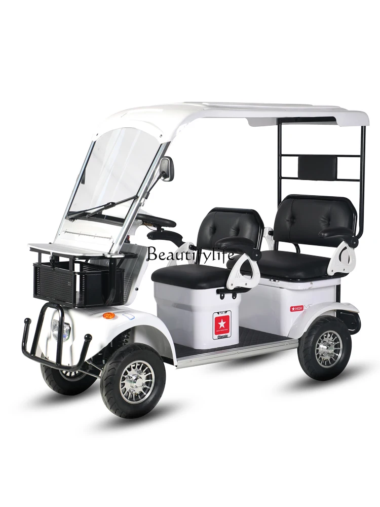 03.-Electric four-wheel scooter for household use, small elderly transportation, children's sightseeing car with shed