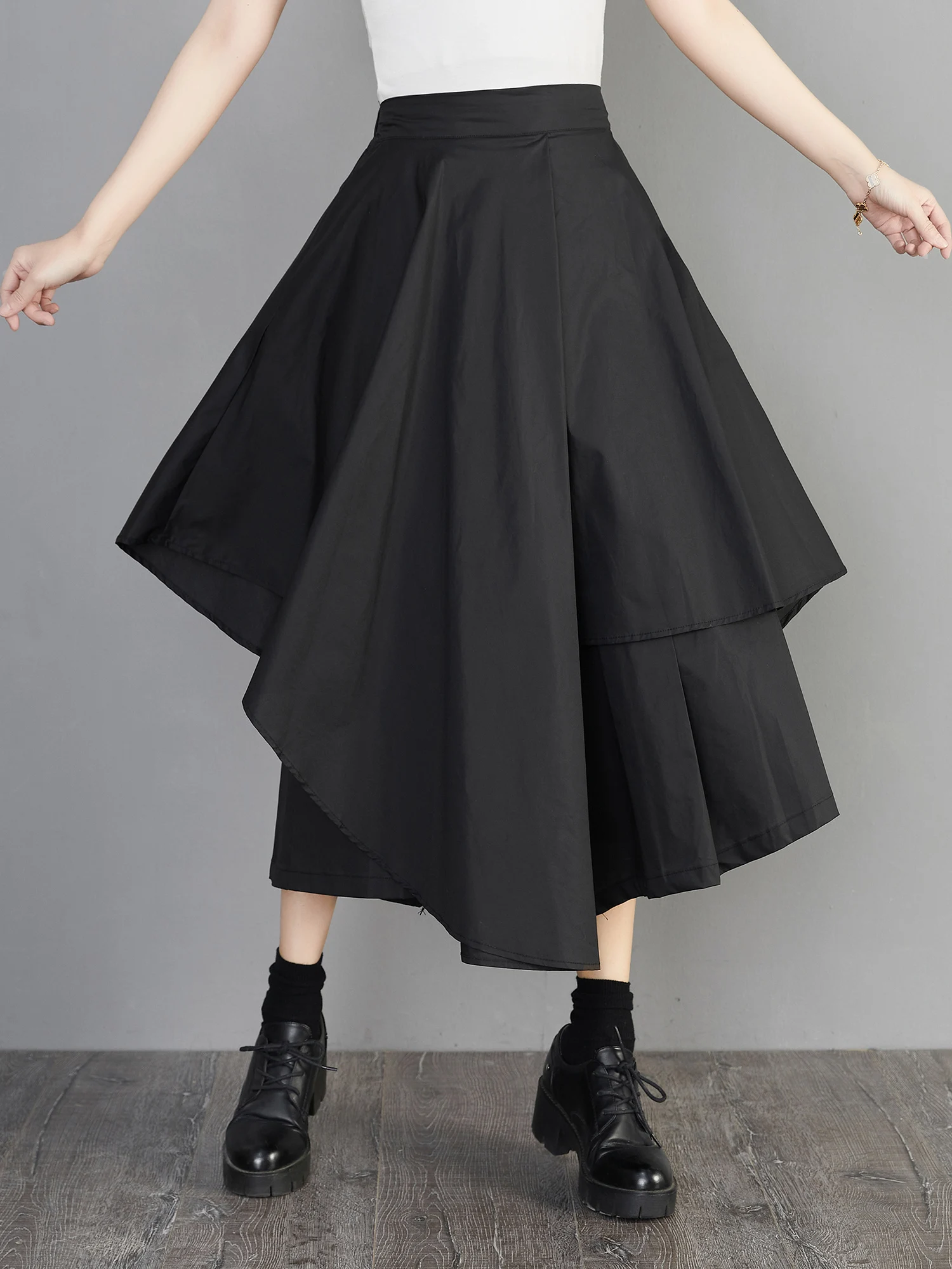 

Модная черная асимметричная юбка миди для женщин больших размеров, с высокой талией, А-силуэт, с широким подолом, для офиса и повседневной носки