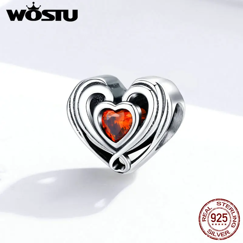 WOSTU 925 Sterling Silver Heart Style With Rainbow Zircon Tree of Life Orignal Beads Fit For DIY Necklace Charm Bracelet For Mom