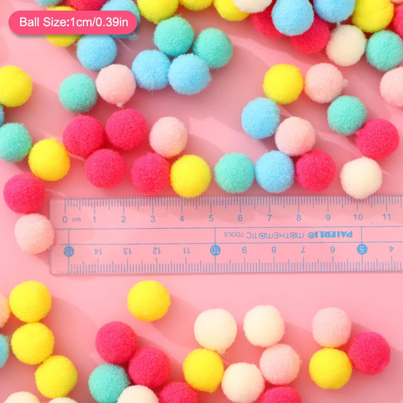 100 pz/lotto Macaron pompon Fluffy Ball 10mm Coloful peluche Ball Handmade Craft fai da te Decor Toy Hairband materiale accessori