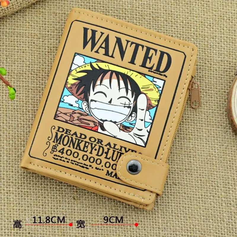 Dompet satu buah kanvas tokoh aksi Luffy desain tengkorak kanvas Pu dompet pendek pria koin di dalam dompet hadiah ulang tahun teman