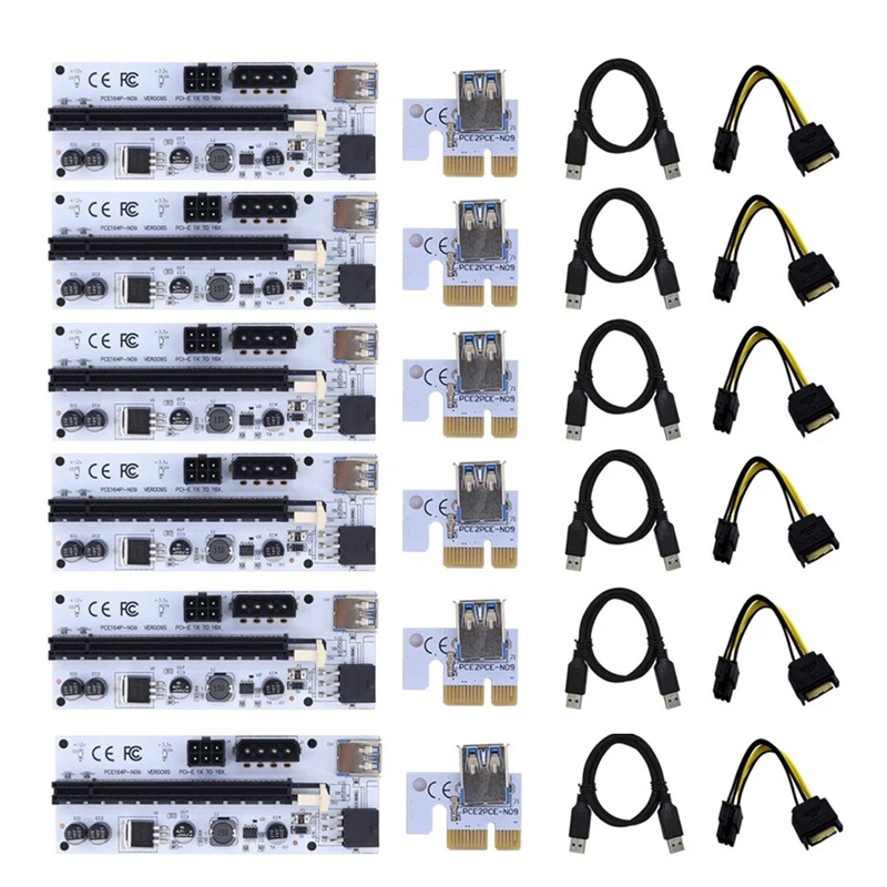 

NEW-6PCS Molex PCIE Riser Card VER009S PCI-E 1X To 16X Extender PCI Express X16 Card USB Riser 009S For Bitcoin Miner Mining