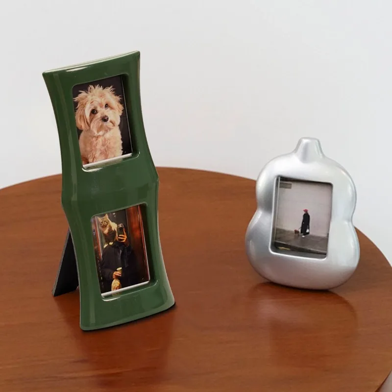 Neo‑Chinese Style 3Inch Instant Film Photo Mini Series Frame, Bamboo & Gourd Shaped Resin Desk Ornament, for Decor & Sweet Gift