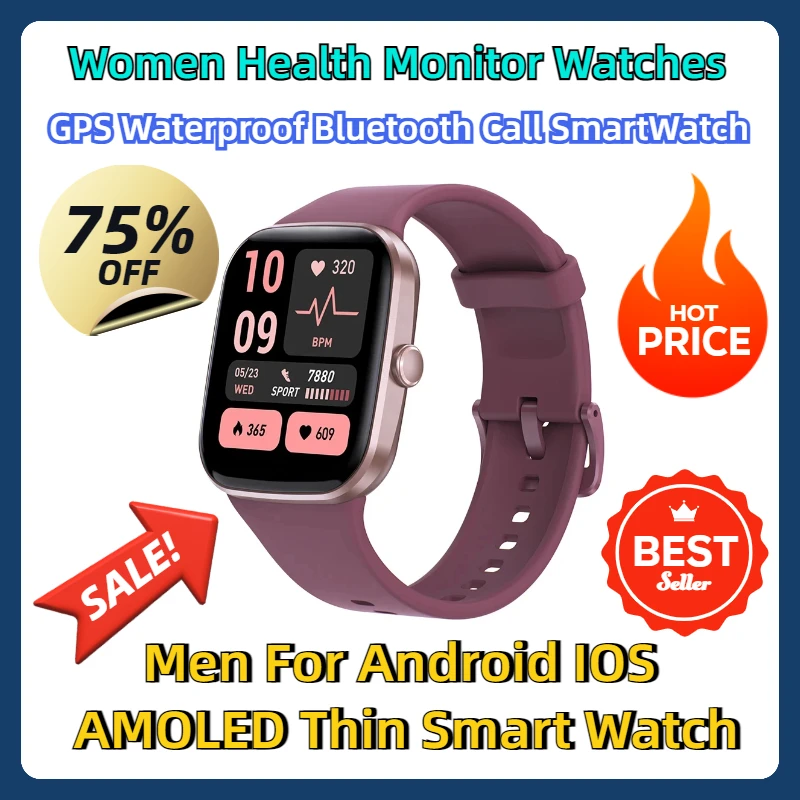 GPS Waterproof Bluetooth Call SmartWatch Men for Android IOS New AMOLED Thin Smart Watch Women Health Monitor Watches