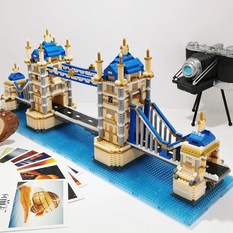 Pzx9919 arquitetura mundial a torre ponte de londres tijolos 3d modelo diy mini blocos de construção diamante brinquedos para presentes das crianças