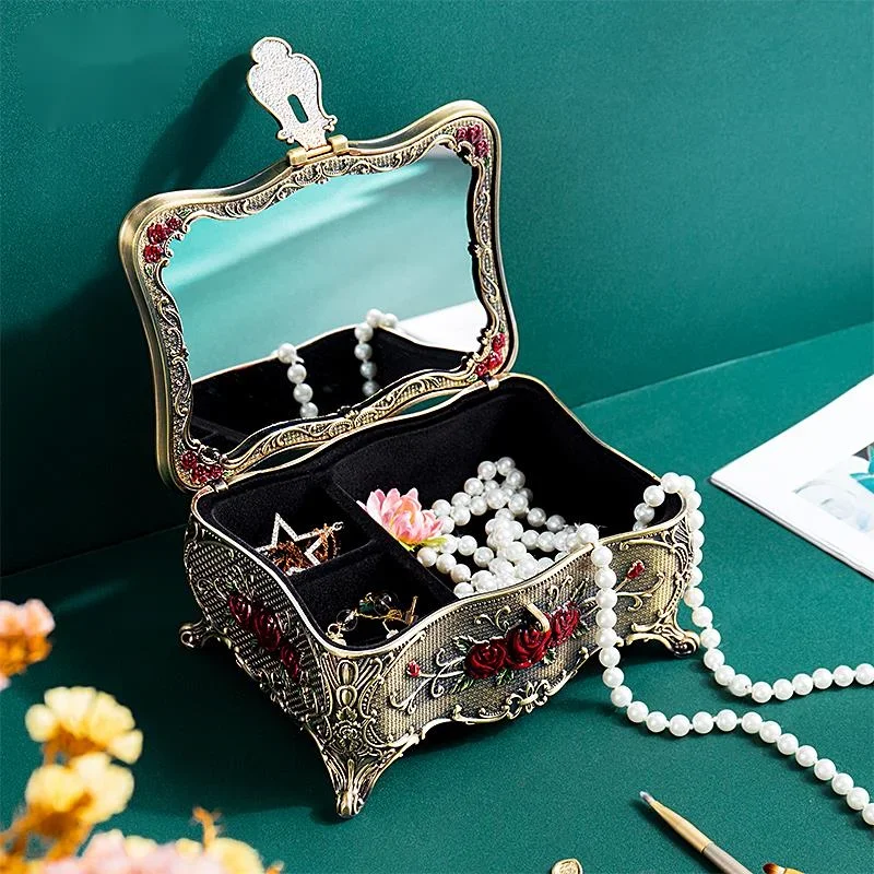 American Style Retro Jewelry Organizer Alloy Diamond Inlaid Makeup Case MultiGrid Storage Boxes Elegant Exquisite Jewelry Stand