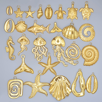 6pcs Real Gold Plated Ocean Animal Turtle Shell Conch Starfish Diy Charms For Jewelry Making Bulk Stainless Steel Charm Pendant