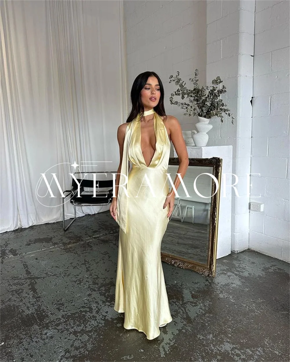 

Sexy Deep V Neck Evening Dresses for Women Halter Mermaid Satin Cutout Formal Party Prom Gowns Customized فساتين سهرة