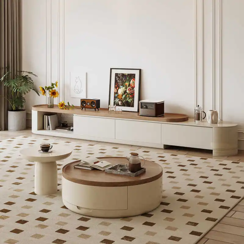 M Cream wind round coffee table living room size side few walnut home medium and ancient style