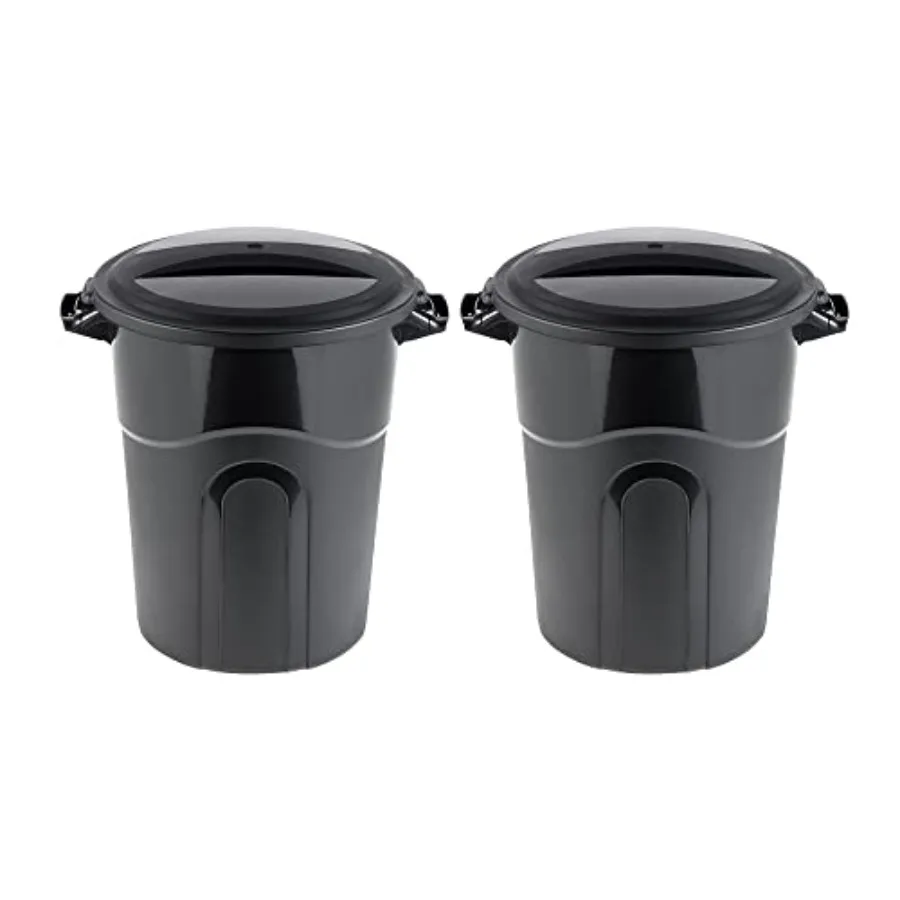 

United Solution Round Waste Container Easy to Carry Garbage Can with Sturdy Construction Pass-Through Handles and Attachable Cl