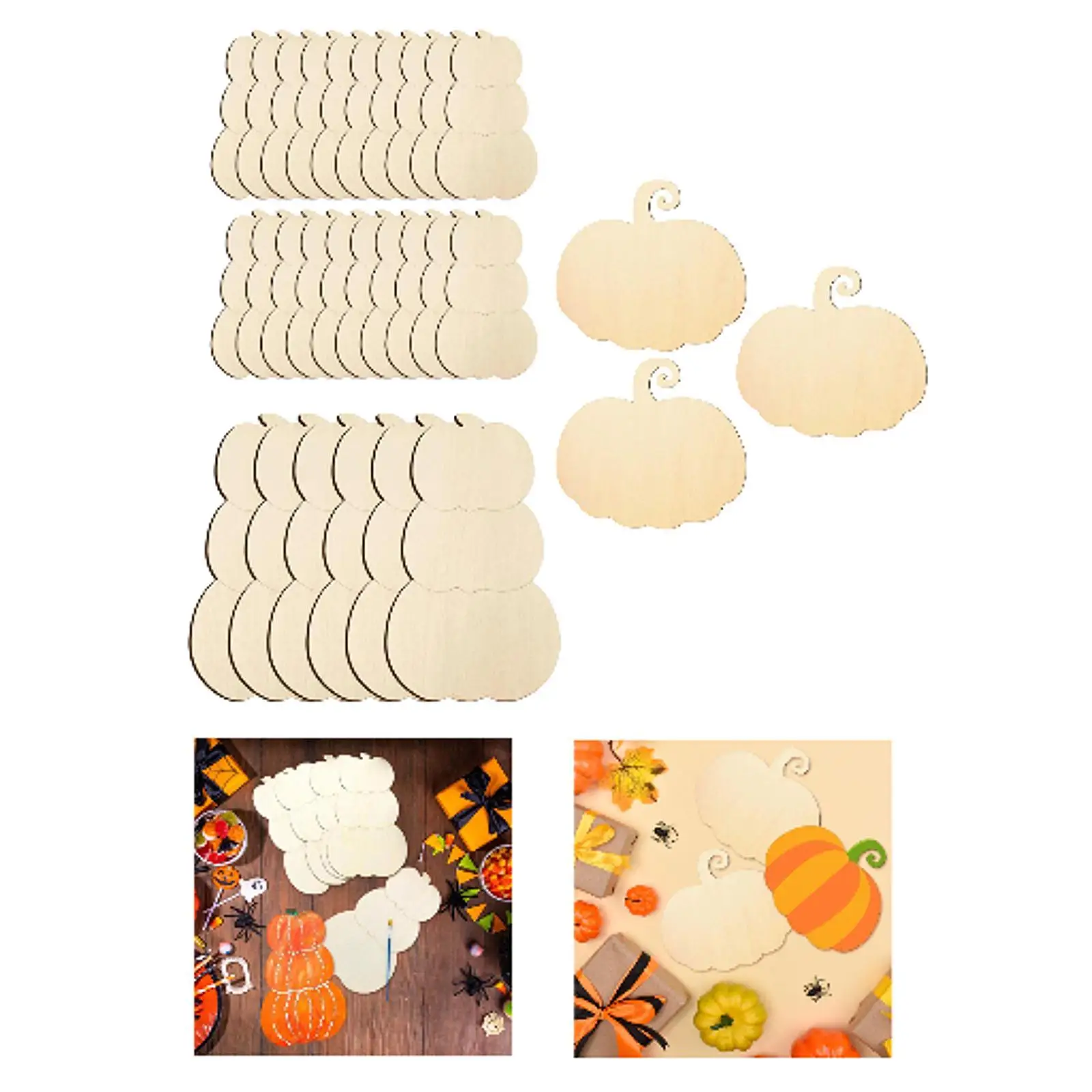 แผ่นไม้ตกแต่งรูปฟักทองแบบยังไม่เสร็จสิ้น ไม่ลงสี สำหรับงาน DIY ตกแต่ง ป้ายชื่อของขวัญ งานฝีมือ งานปาร์ตี้ฤดูใบไม้ร่วง และสมุดภาพ