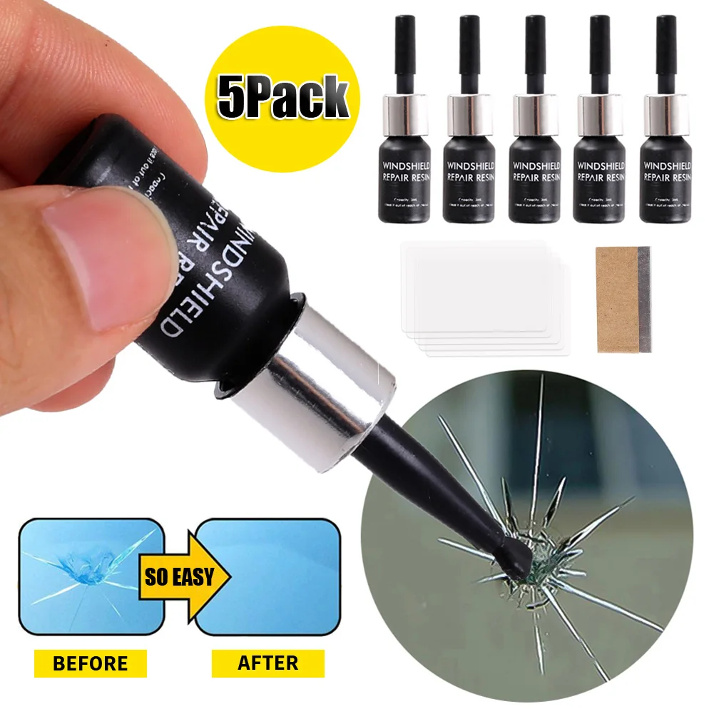 5Pack Automotive Glass Nano Repair Fluid Car Window Glass Crack Chip Repair Resin Tool Kit