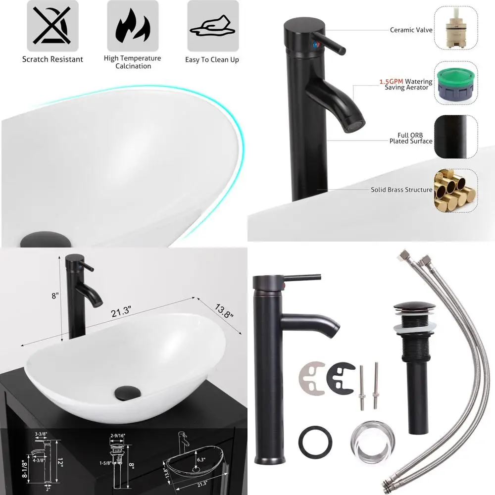

Classic White Porcelain Boat Sink with Faucet Combo and Countertop Bowl Sink in Oil Rubbed Bronze Finish