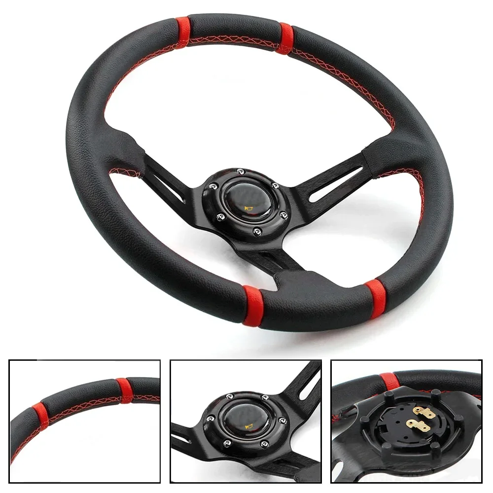 Universal 14 Inch 350mm Deep Corn Drift Racing Steering Wheel Leather Aluminum Alloy Sport Steering Wheel Car Accessories