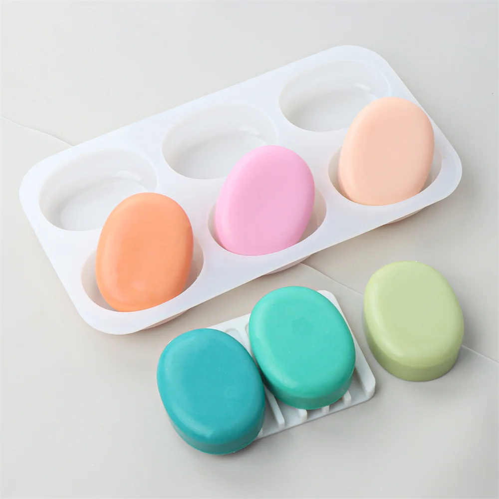 6-Cavity Oval Silicone Soap Molds Cylinder Soap Molds for Soap Making Homemade Bath Bombs Shower Tablets Lotion Bars Beeswax