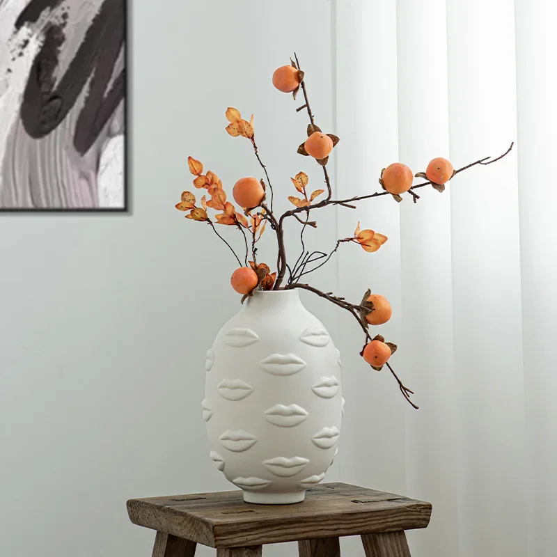 Artistic Face Lip Potted Plants White Pottery Vase Dry Flower Insert Artist Residence Decorative Ornaments Modern Flower Vase