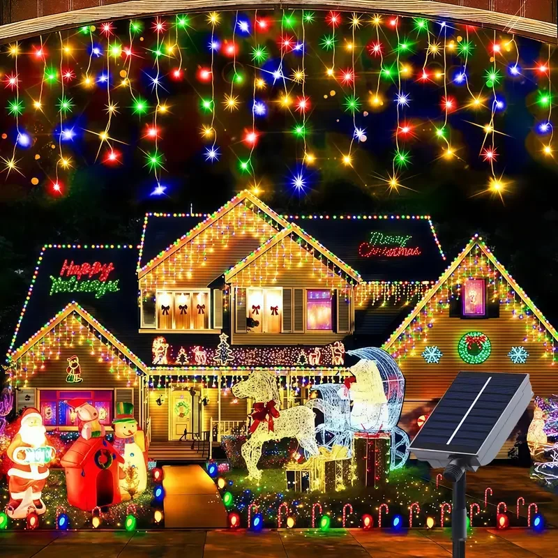 أضواء جليد الشمسية في الهواء الطلق 35 متر/7 متر عيد الميلاد 8 طرق أضواء الجنية مقاوم للماء للمنزل حفلة عيد الميلاد الطرف الديكور #1