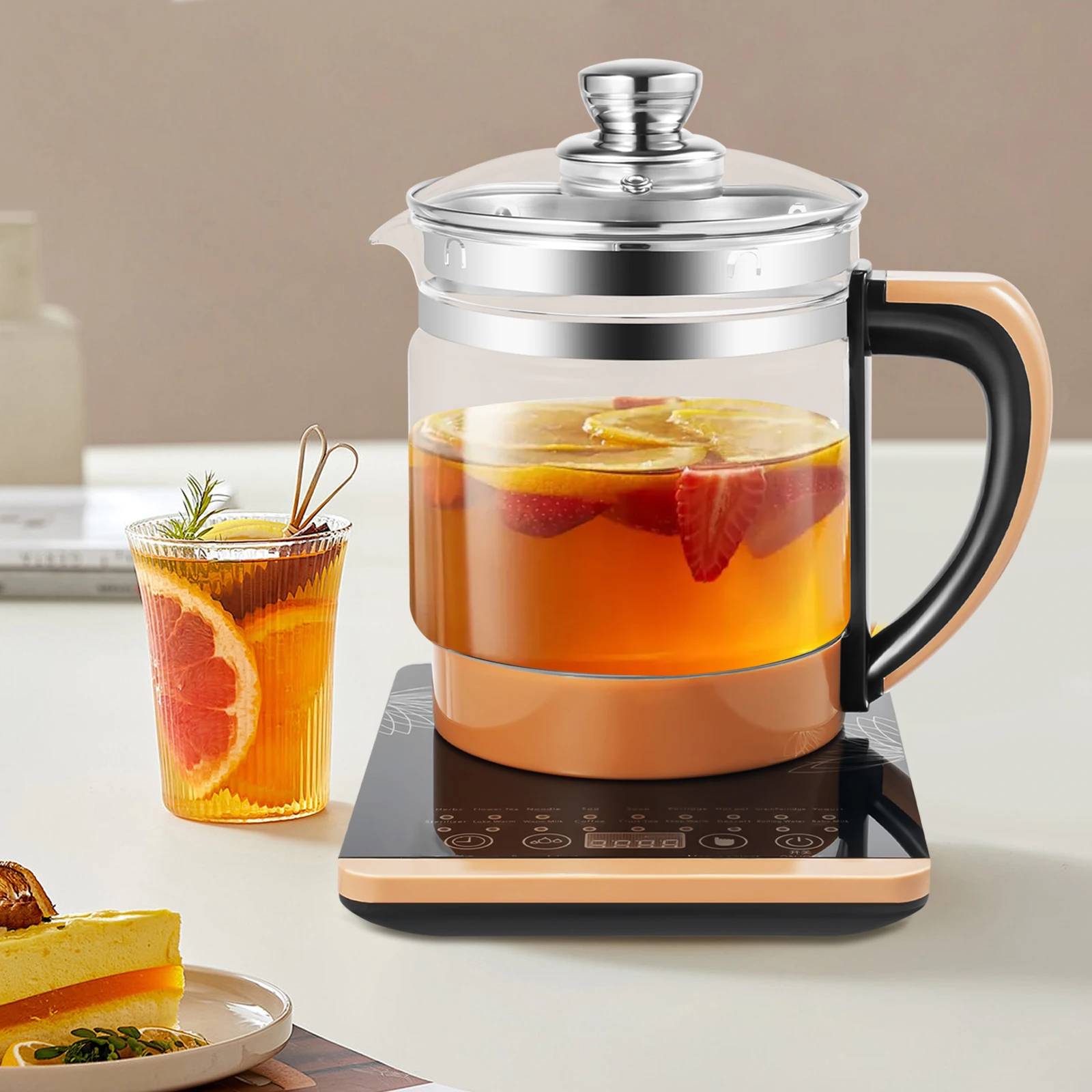 

BYMAOCAR Electric Kettle Health Pot, 1.8L Kitchens Multifunction Glass Boiler W/ Filter & Digital Base for Scented Tea, Coffee