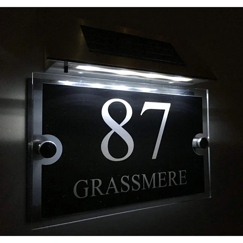 

Customized House Number Personalised! Modern House Signs Plaques Door Numbers 1-9999 Street Name Solar Light LED Door Sign