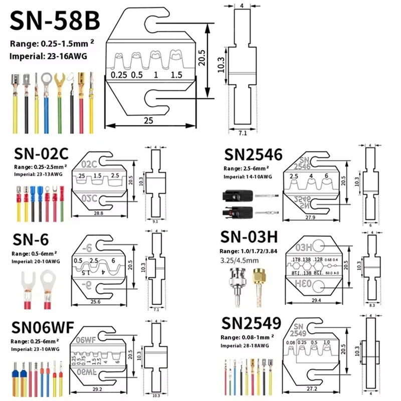 Ratcheting CRIMPING TOOL 8PCS ชุดสําหรับ Dupont JST MOLEX เปิด Barrel,ฉนวน,ขั้วต่อก้น,conoax Connectors SN-58B-AT64